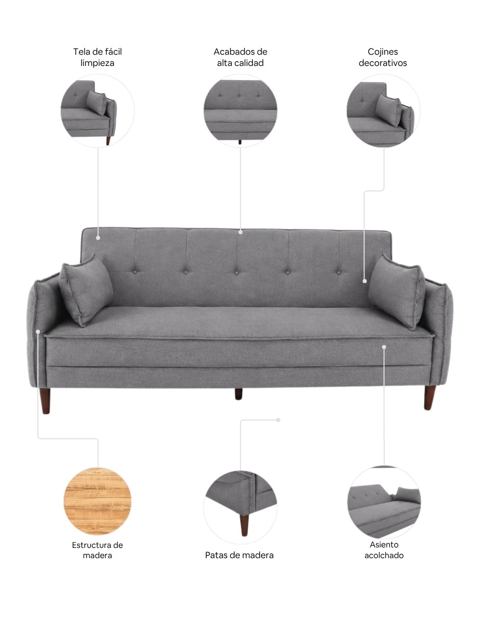 SOFÁ CAMA BROOKLYN *RE* T, GRIS OXFORD 6