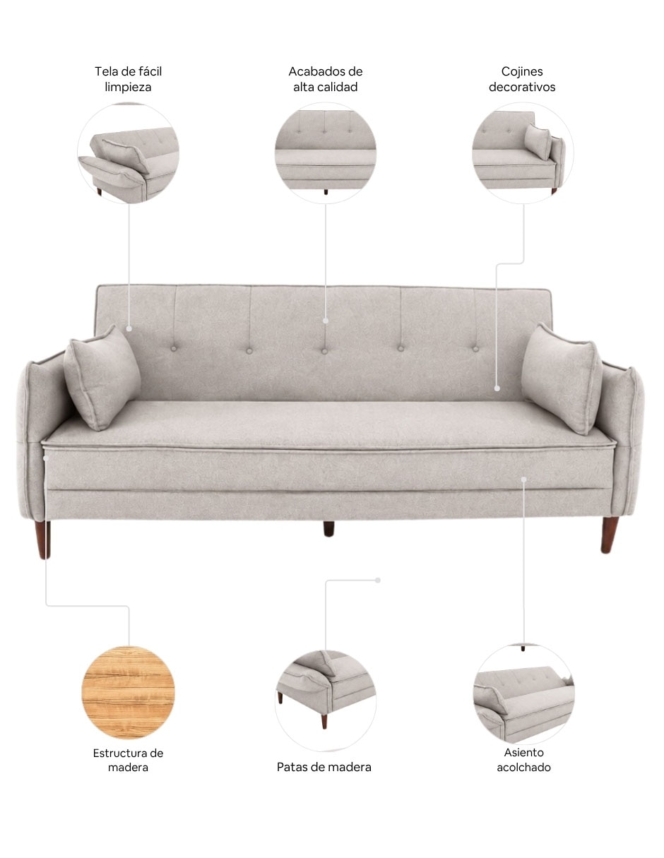 Sofá Cama Brooklyn *Ce* Tela, Taupe 6