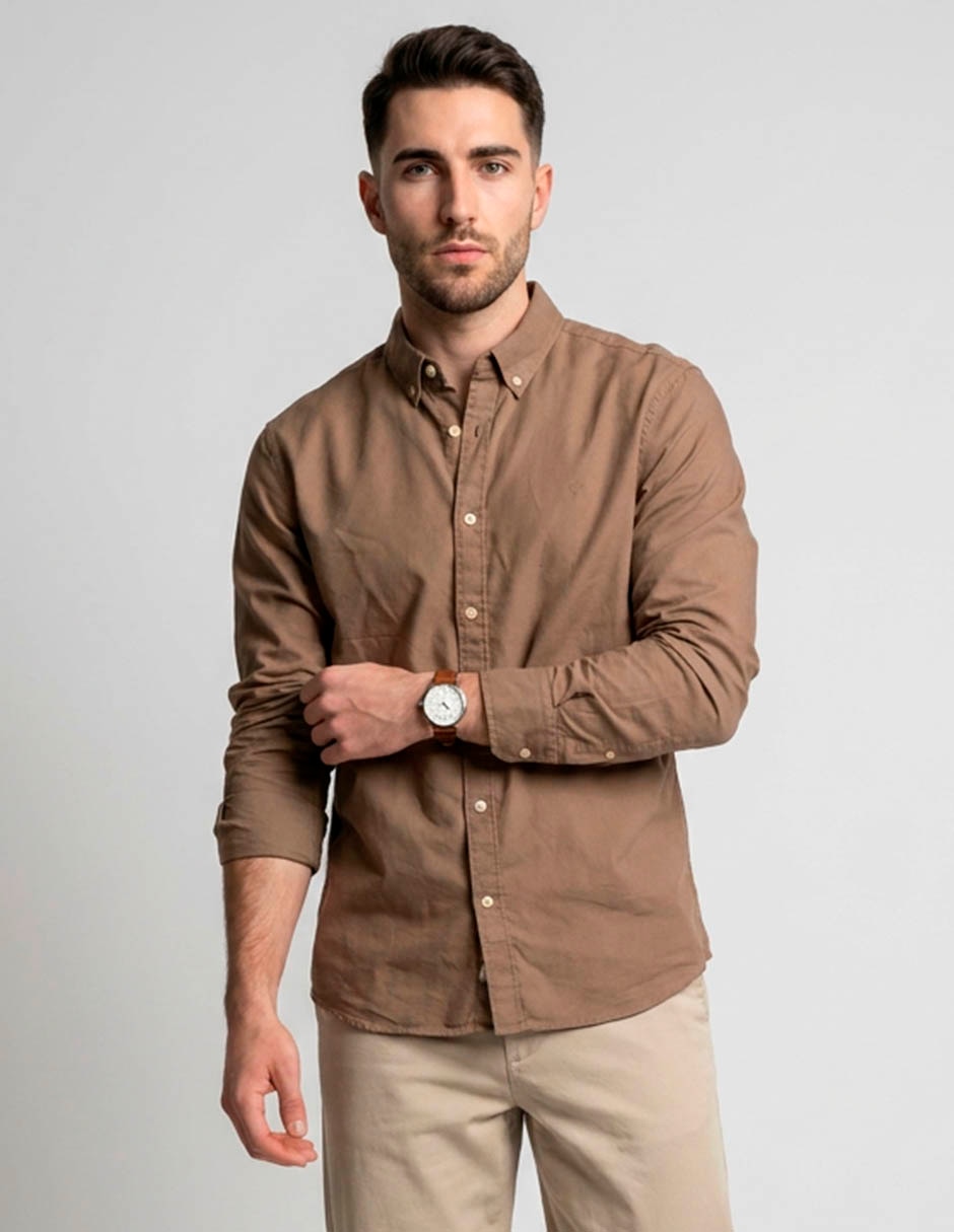 Camisa casual de algodón manga larga para hombre