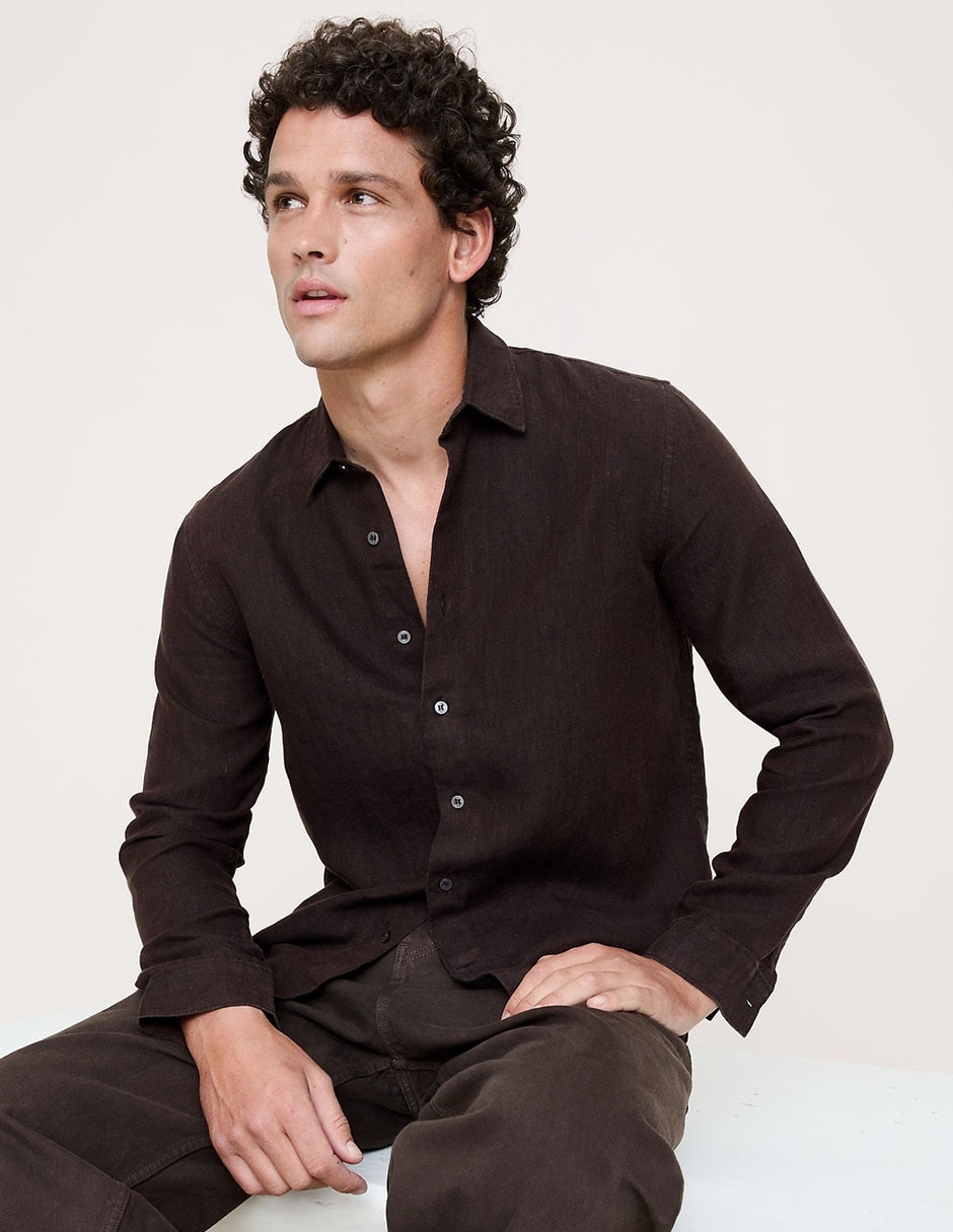 Camisa casual de lino manga larga para hombre