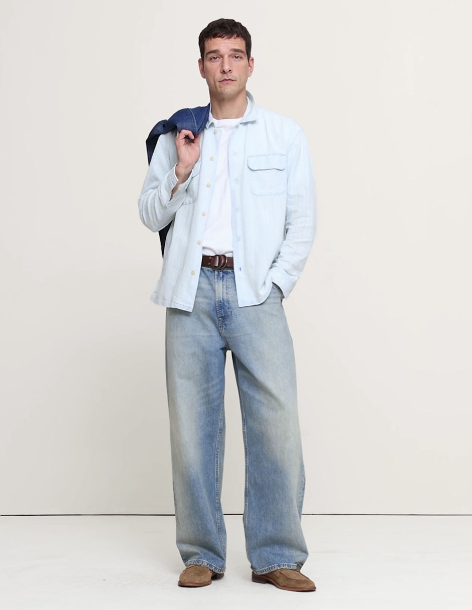 Camisa casual de algodón manga larga para hombre