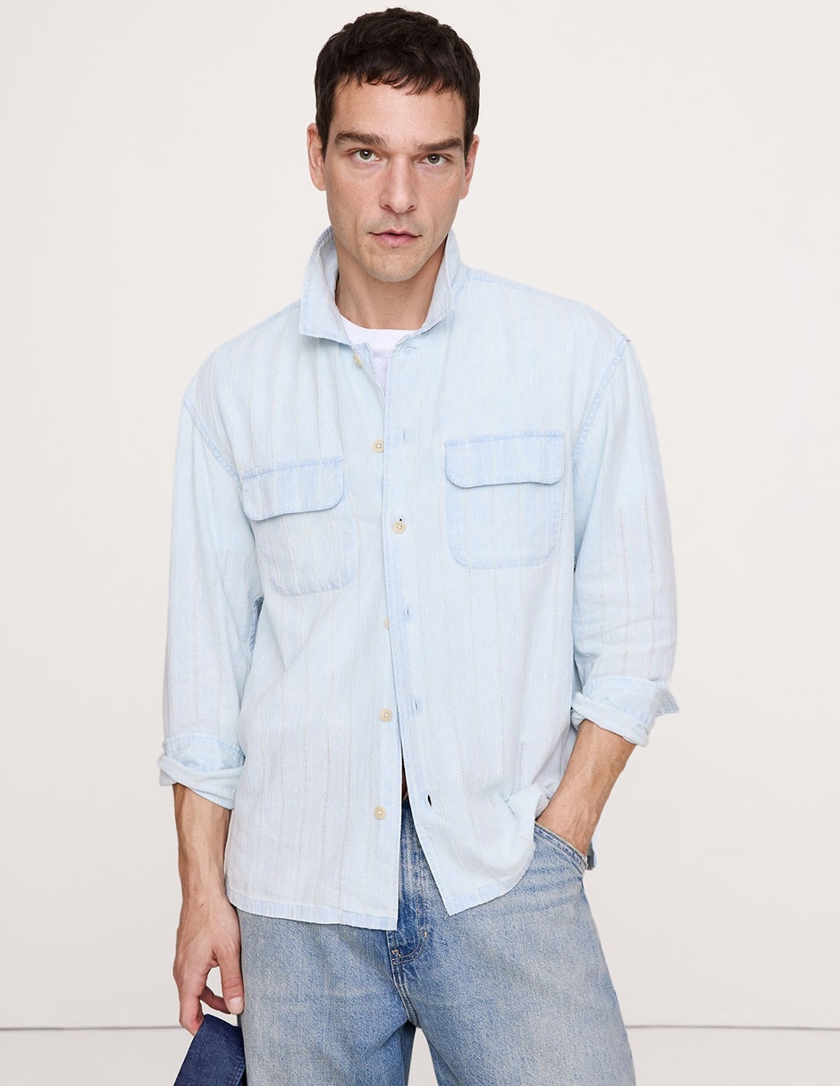 Camisa casual de algodón manga larga para hombre