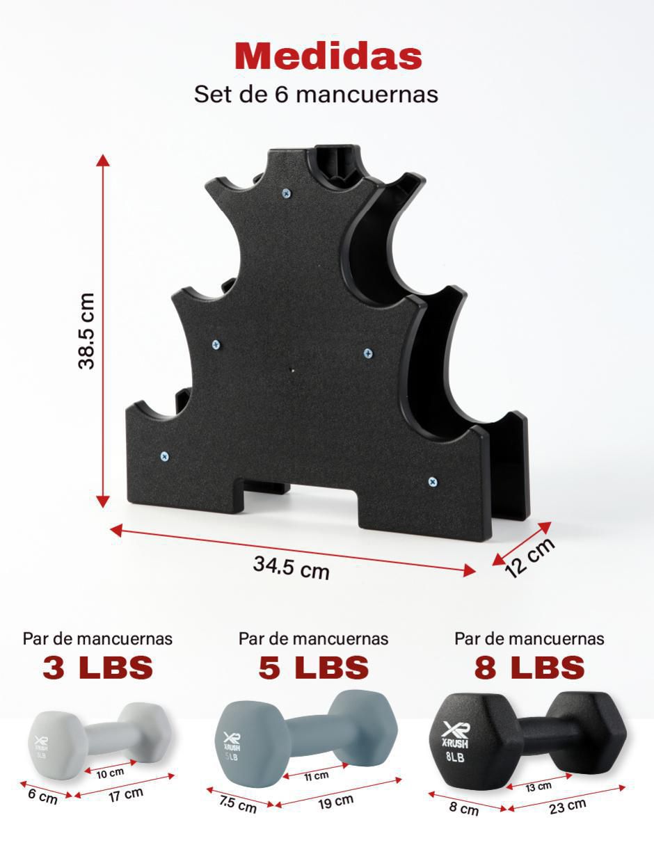 Set mancuernas de peso fijo X-Rush diferentes pesos 6 piezas