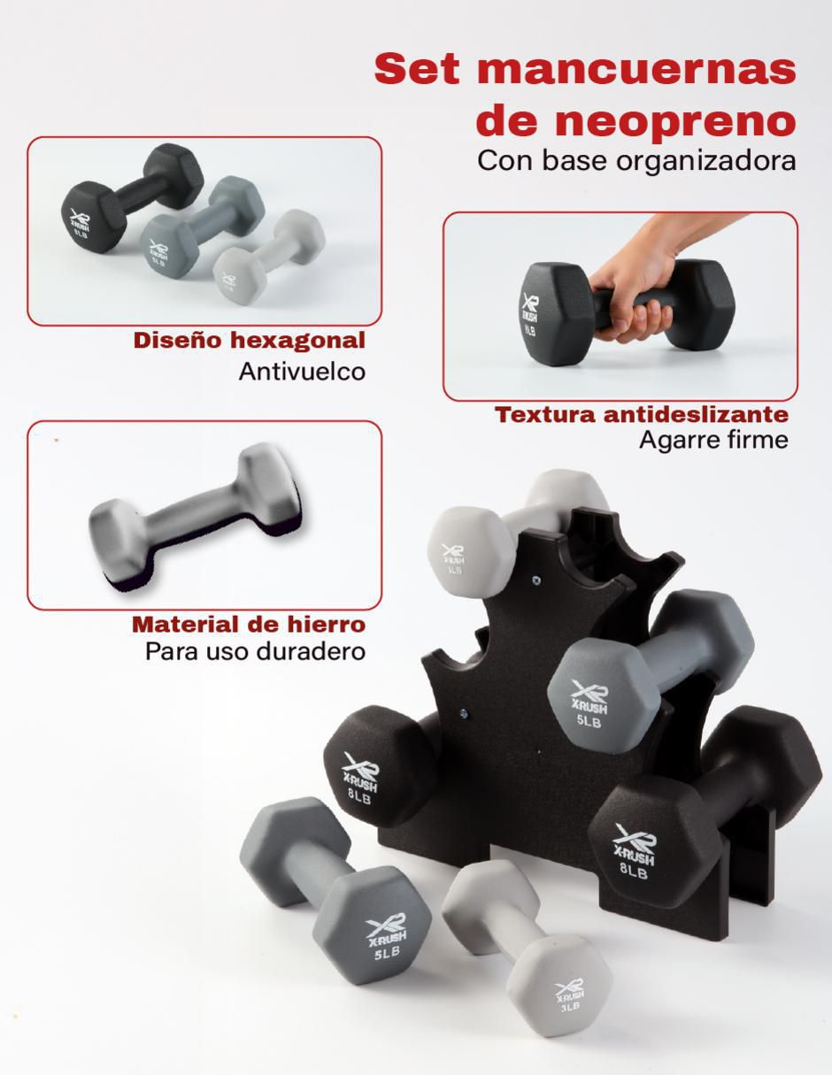 Set mancuernas de peso fijo X-Rush diferentes pesos 6 piezas