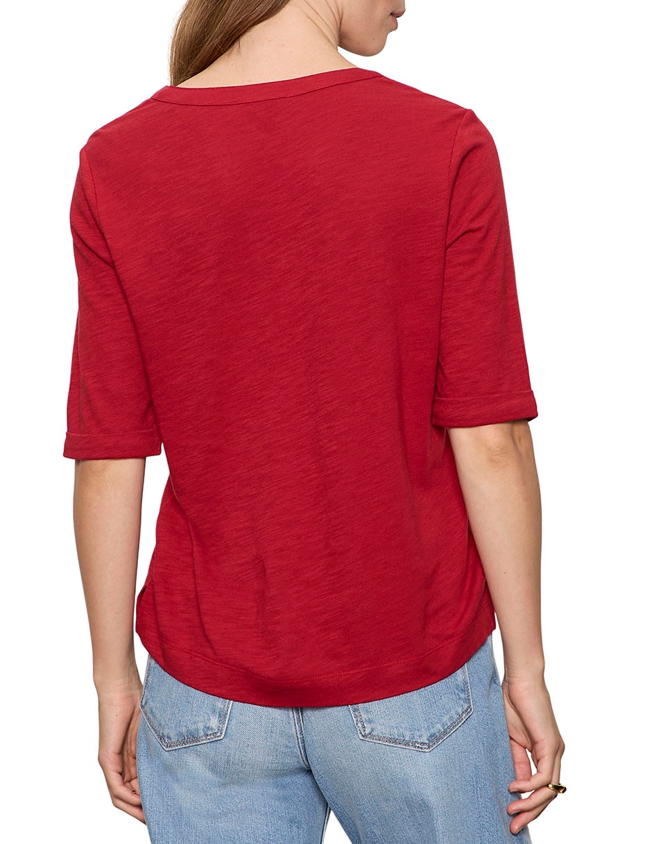 Playera manga al codo cuello v para mujer 5