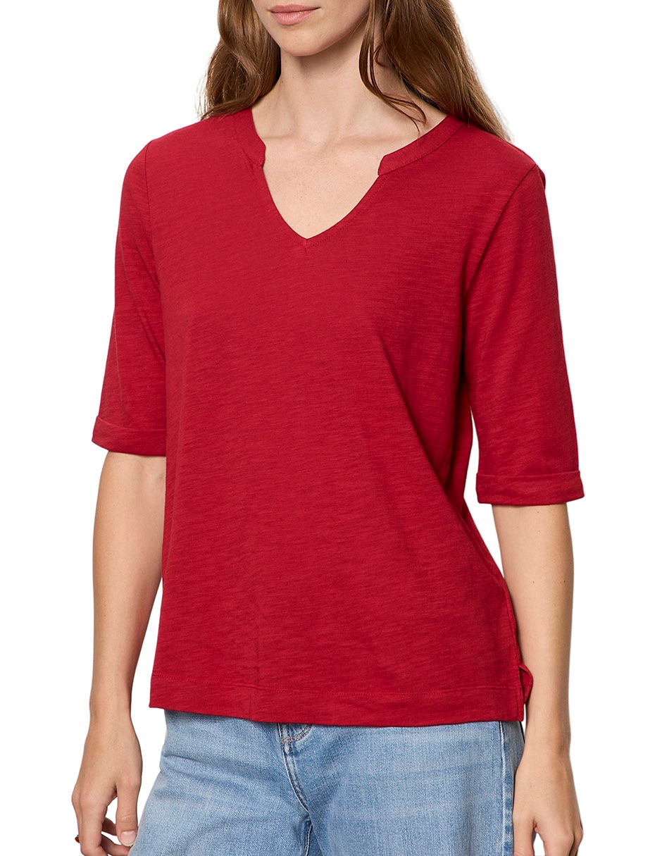 Playera manga al codo cuello v para mujer 6