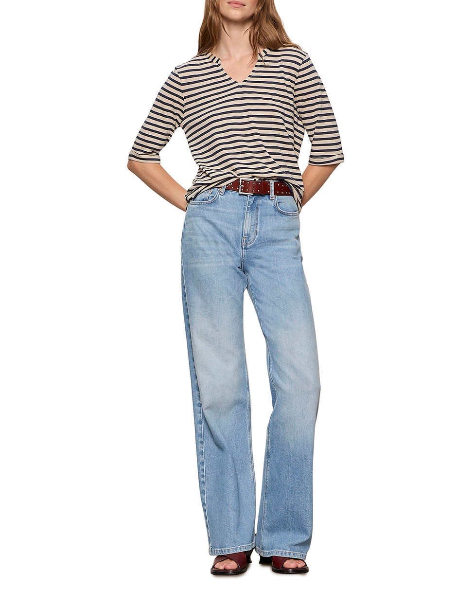 Playera manga al codo cuello v para mujer 4