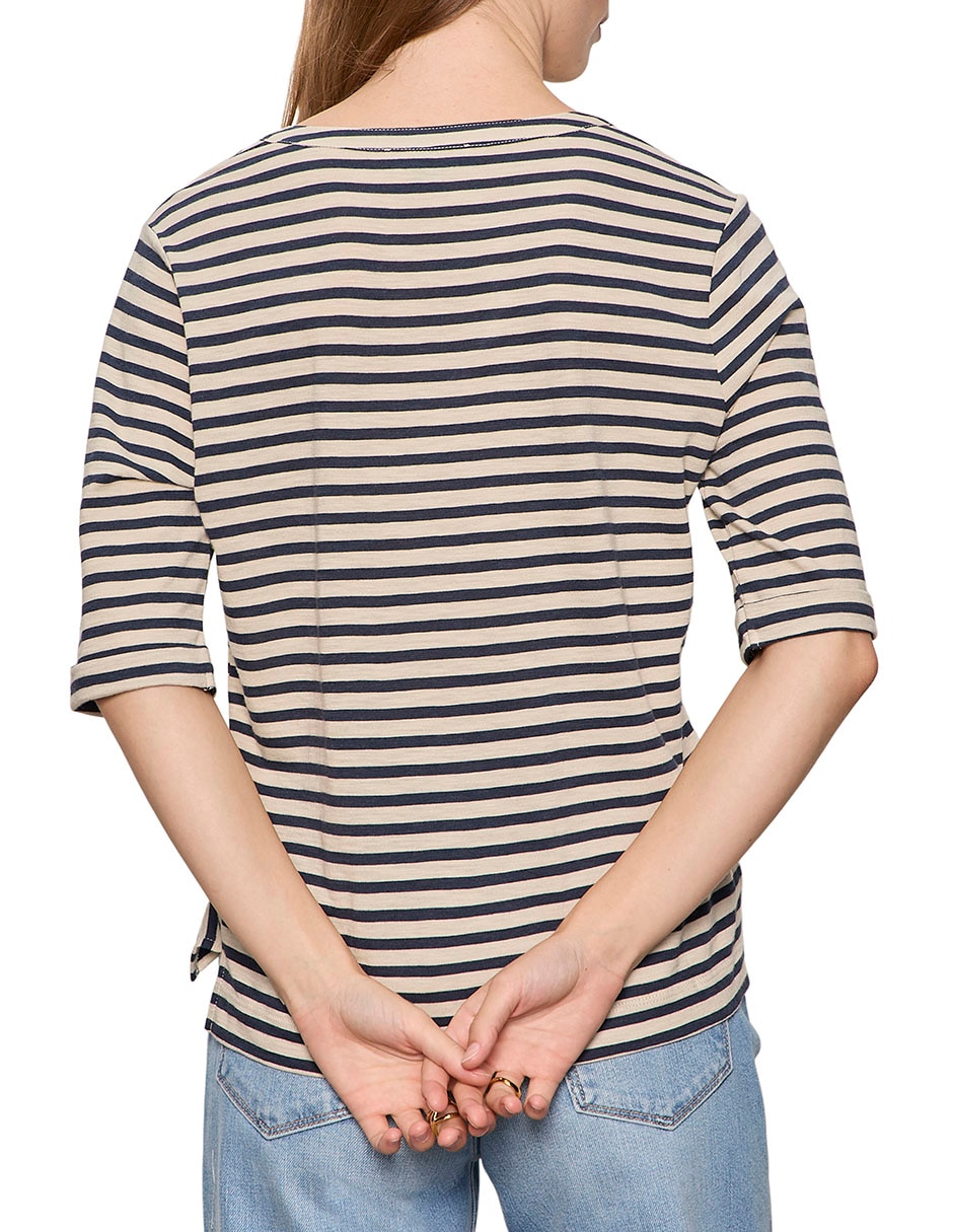 Playera manga al codo cuello v para mujer 5