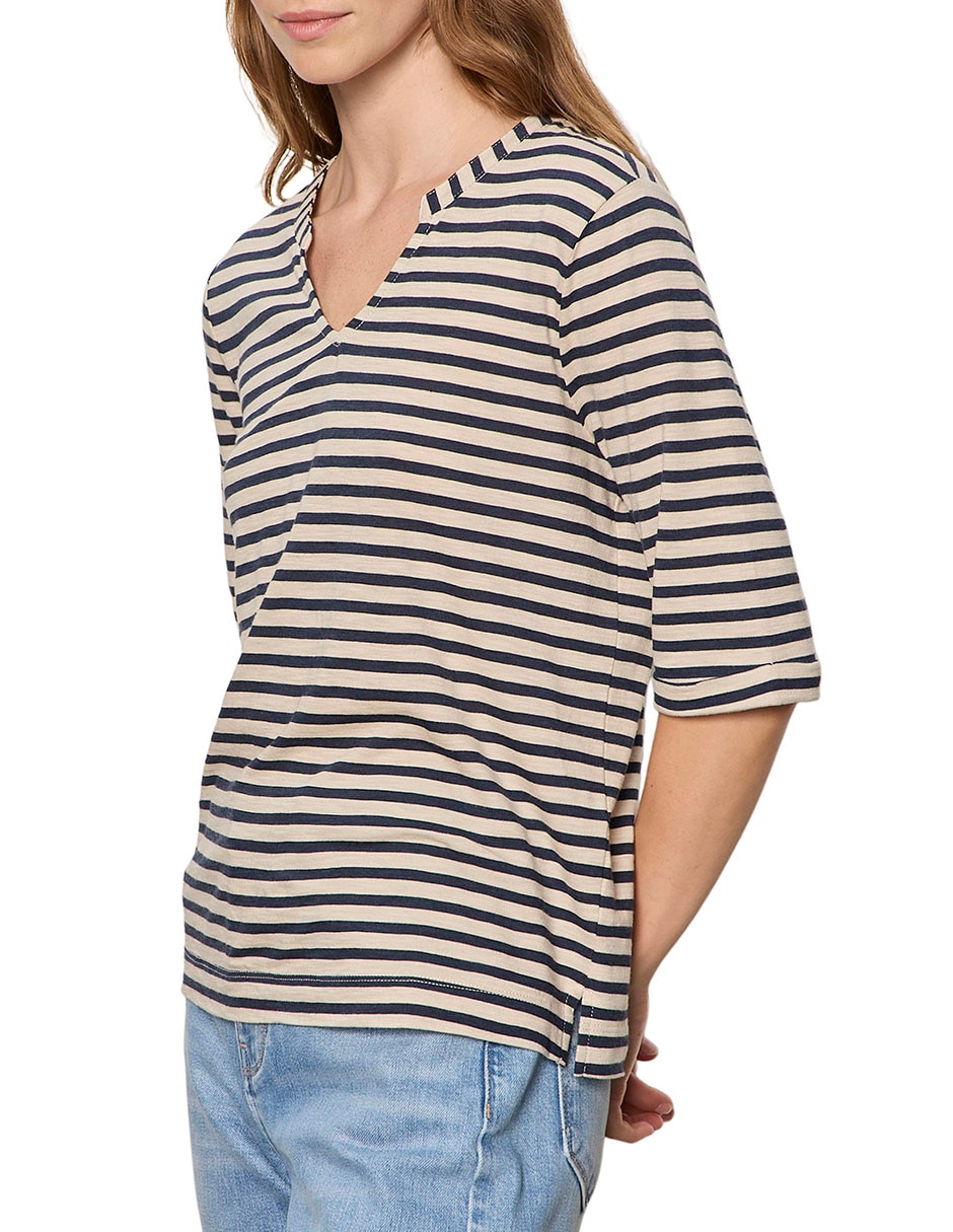 Playera manga al codo cuello v para mujer 6