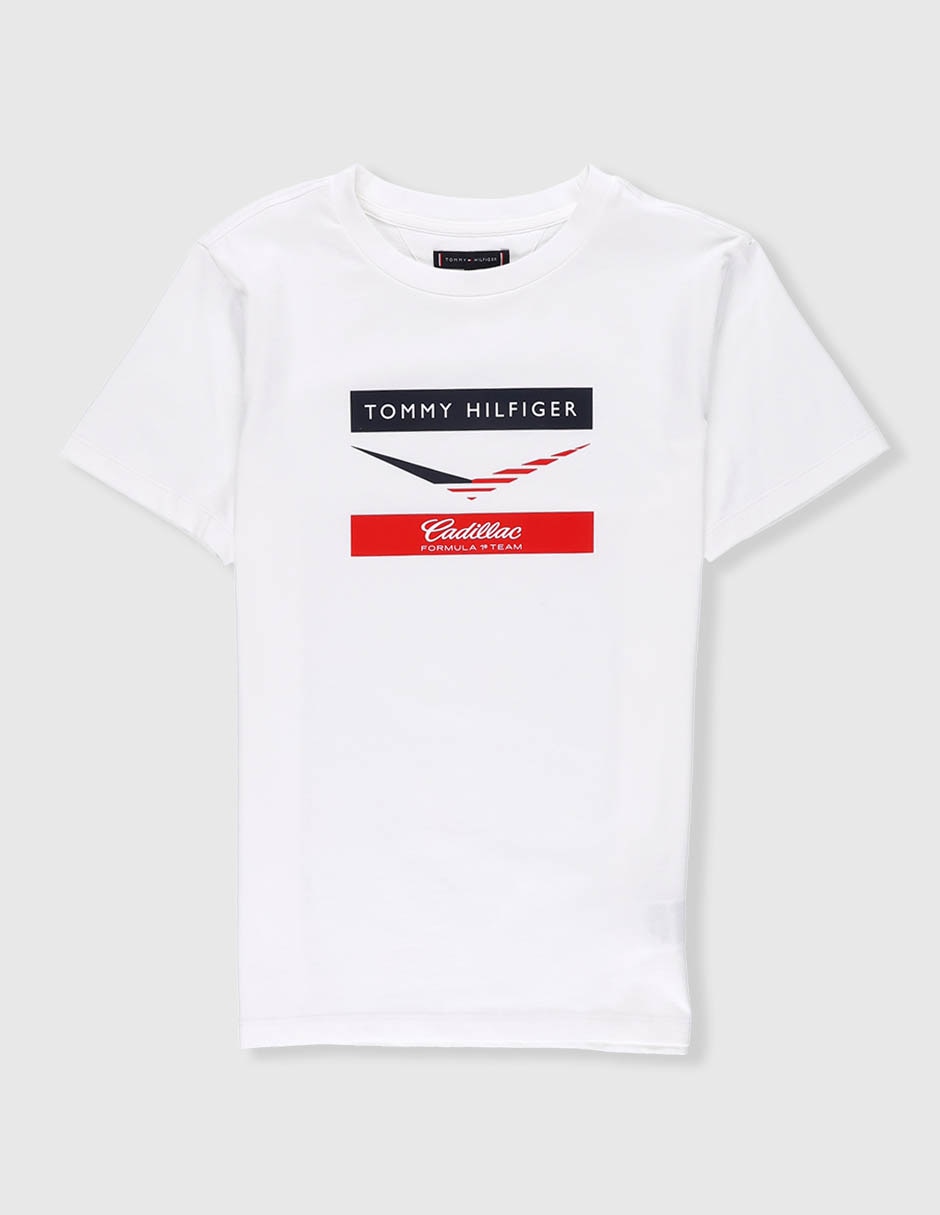 Playera Tommy Hilfiger Fórmula 1 Cadillac F1 Chevron manga corta para niño Playera Tommy Hilfiger Fórmula 1 Cadillac F1 Chevron manga corta para niño