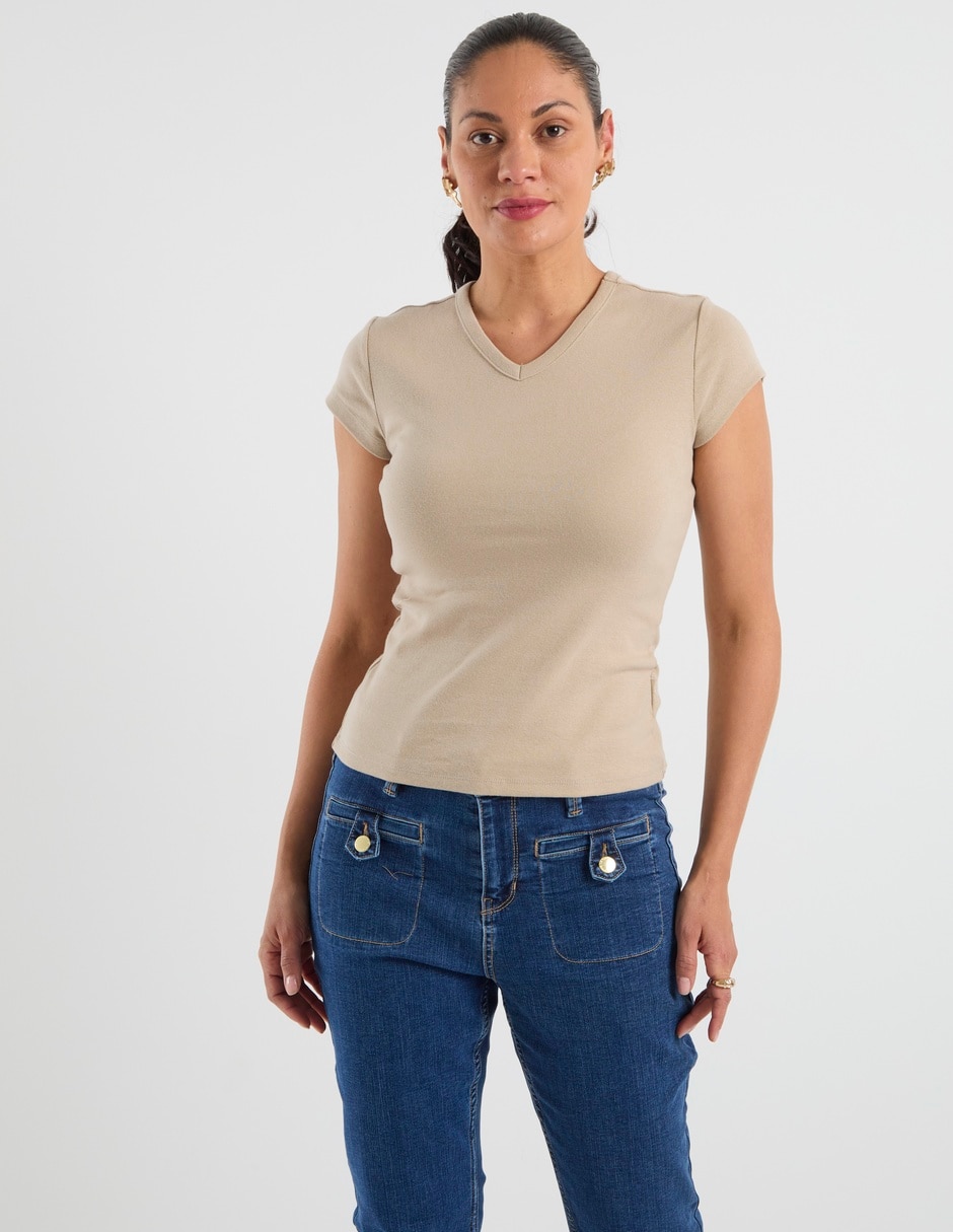 Playera manga corta cuello V para mujer 1