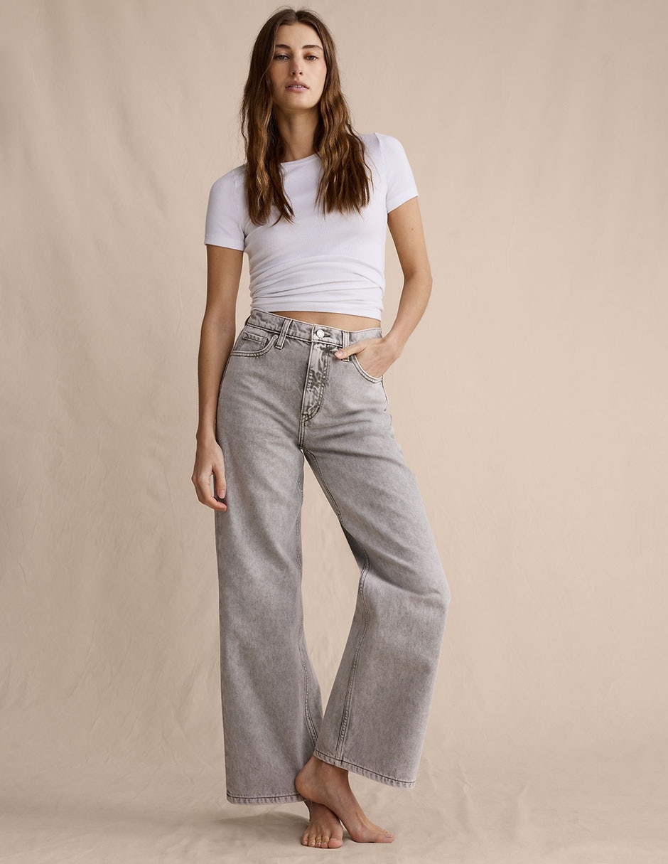 Jeans relaxed wide leg corte cintura para mujer
