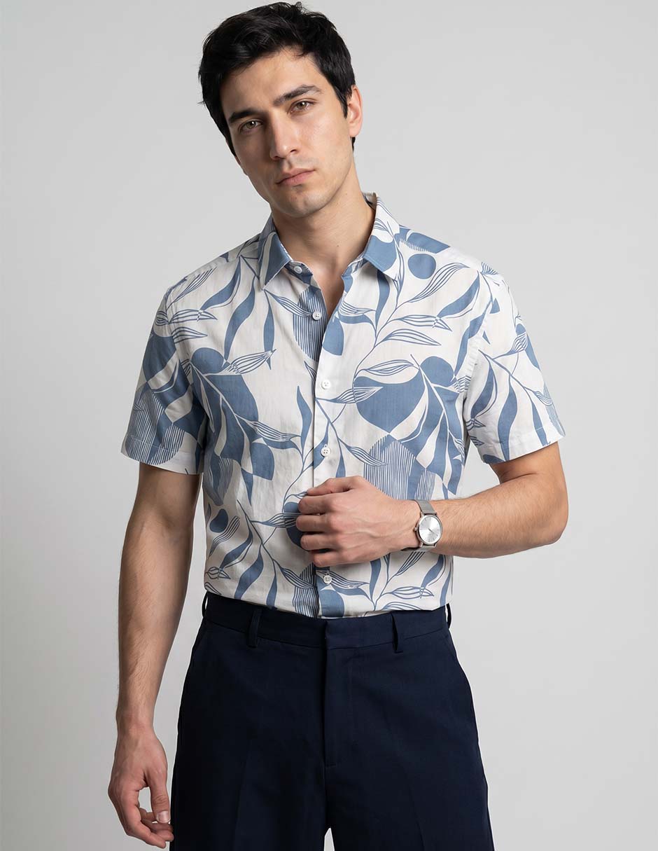 Camisa casual de algodón manga corta para hombre