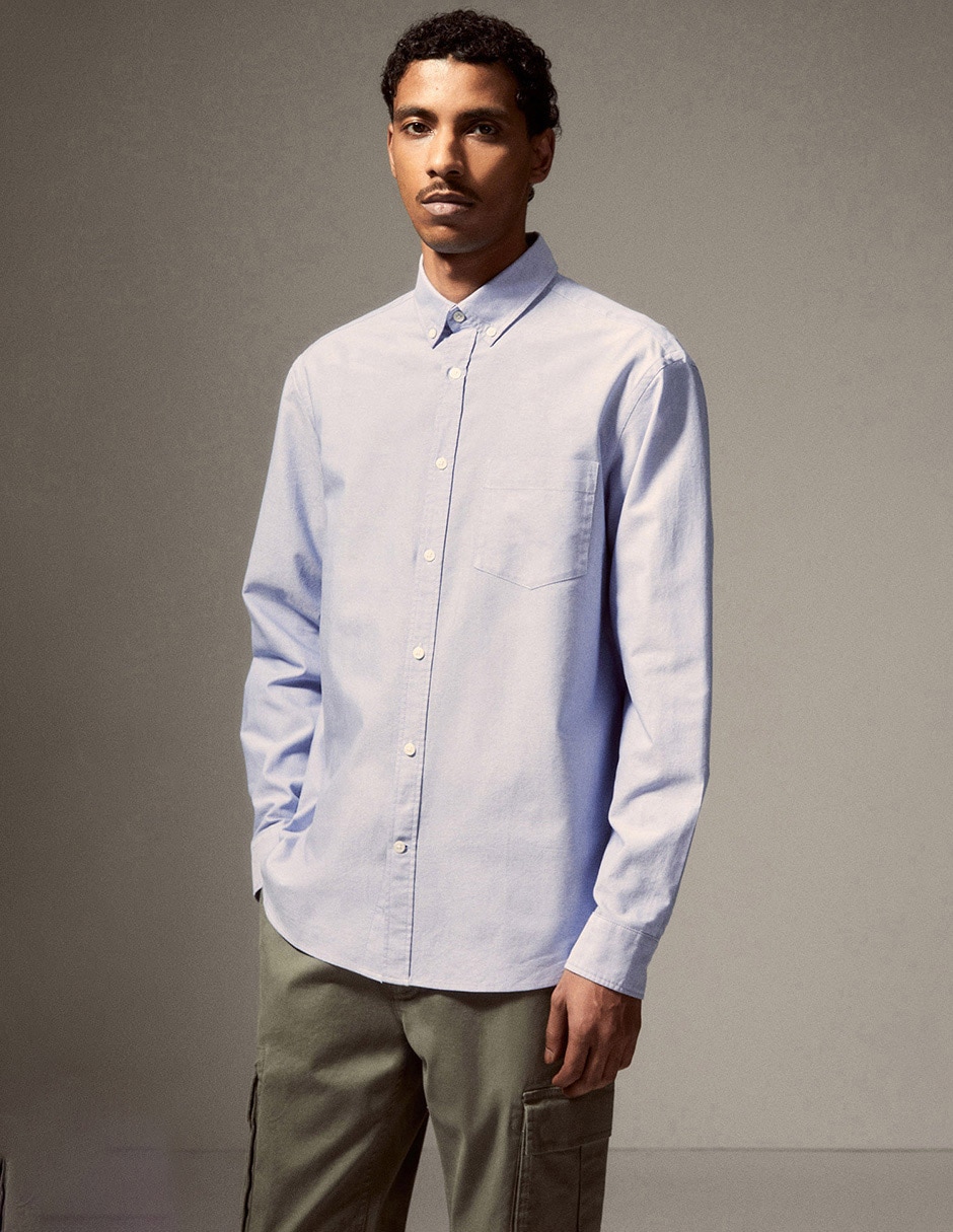 Camisa casual de algodón manga larga para hombre Camisa casual de algodón manga larga para hombre