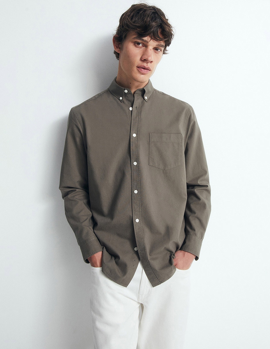 Camisa casual de algodón manga larga para hombre 1