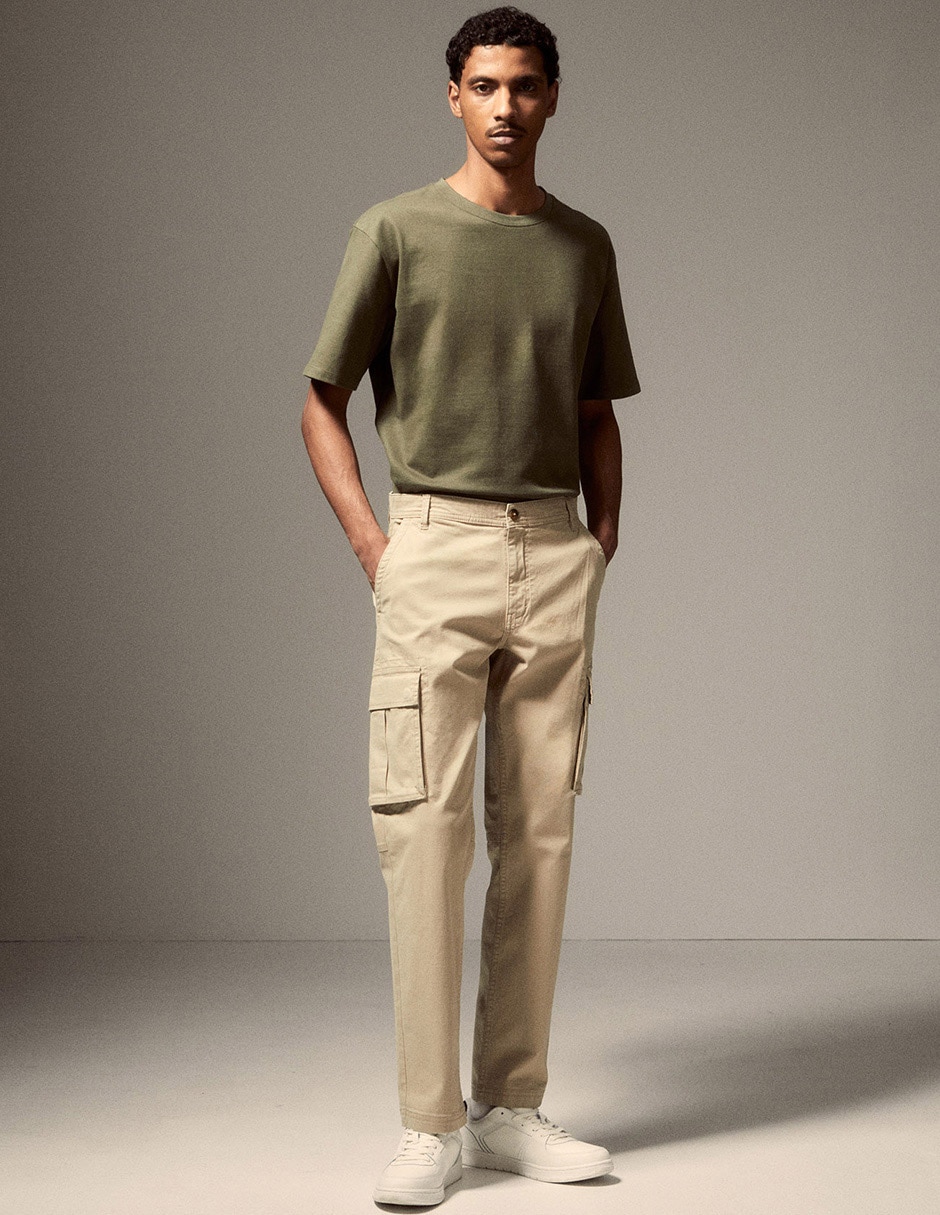 Pantalón casual cargo recto de algodón para hombre 1
