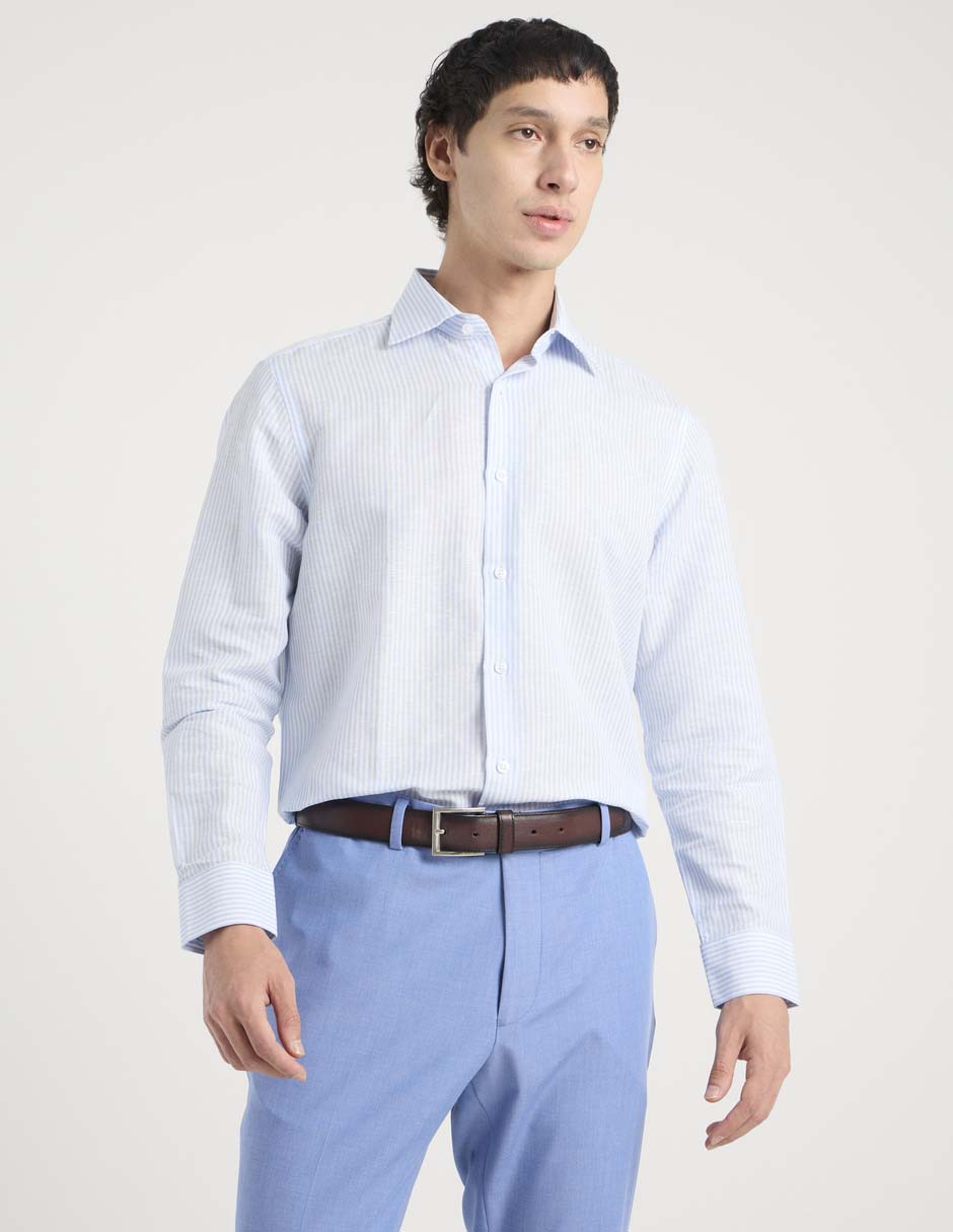 Camisa de vestir de lino manga larga para hombre 6