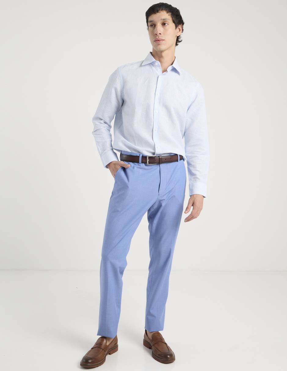 Camisa de vestir de lino manga larga para hombre 7