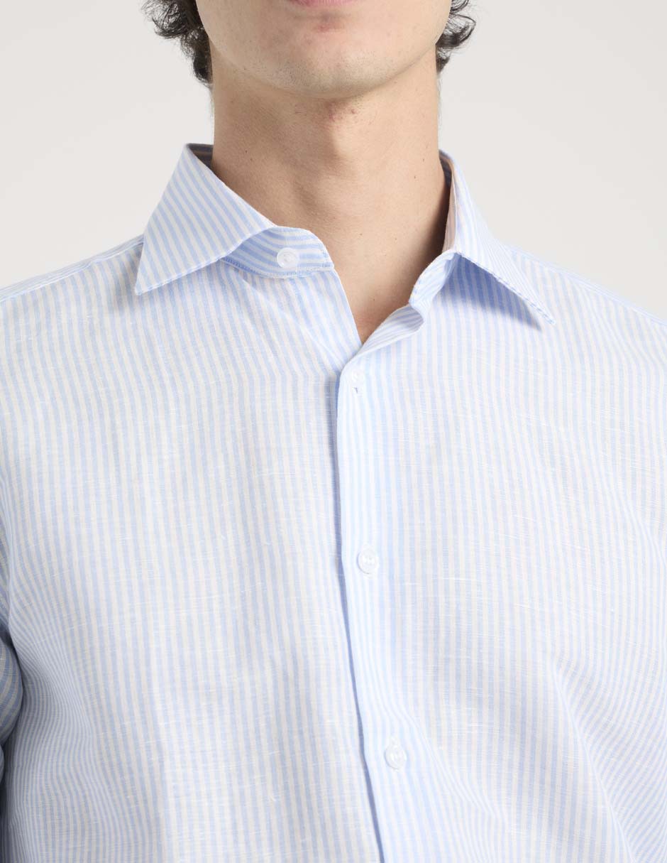 Camisa de vestir de lino manga larga para hombre 8