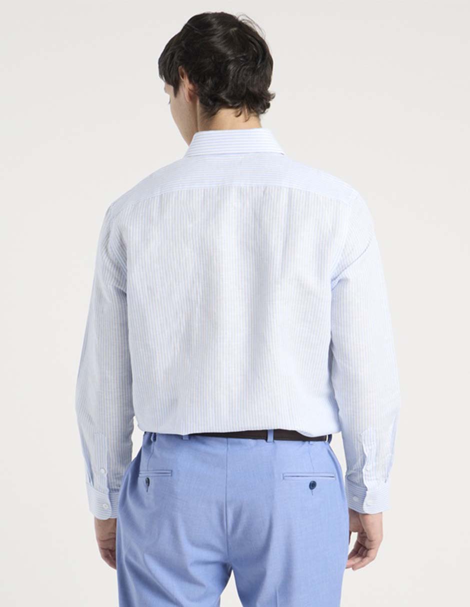 Camisa de vestir de lino manga larga para hombre 9