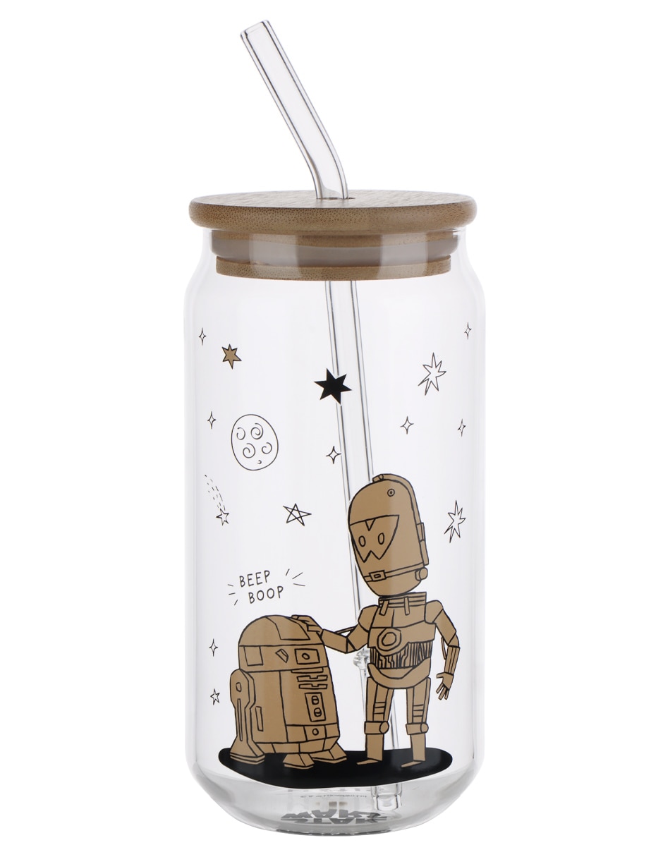 Vaso con tapa y popote haus kids de vidrio 1