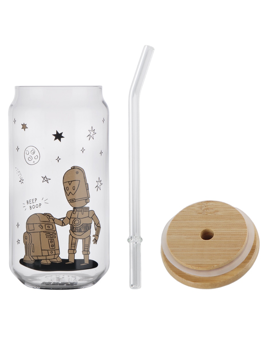 Vaso con tapa y popote haus kids de vidrio 2