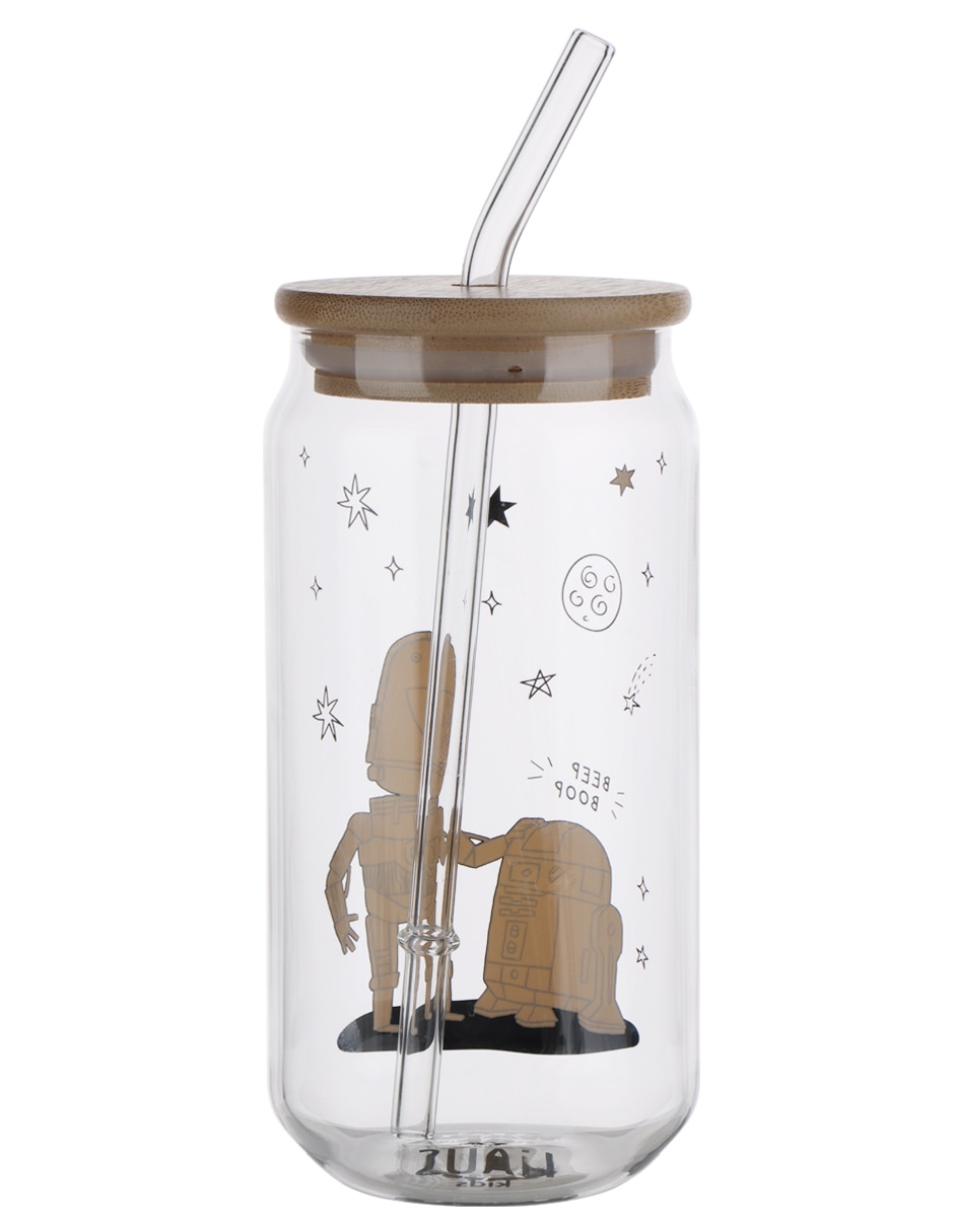 Vaso con tapa y popote haus kids de vidrio 4