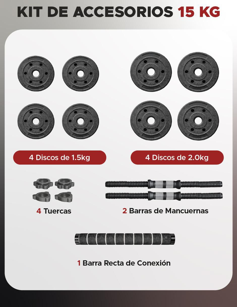 Set mancuernas de peso variable 15 kg 15 piezas Set mancuernas de peso variable 15 kg 15 piezas