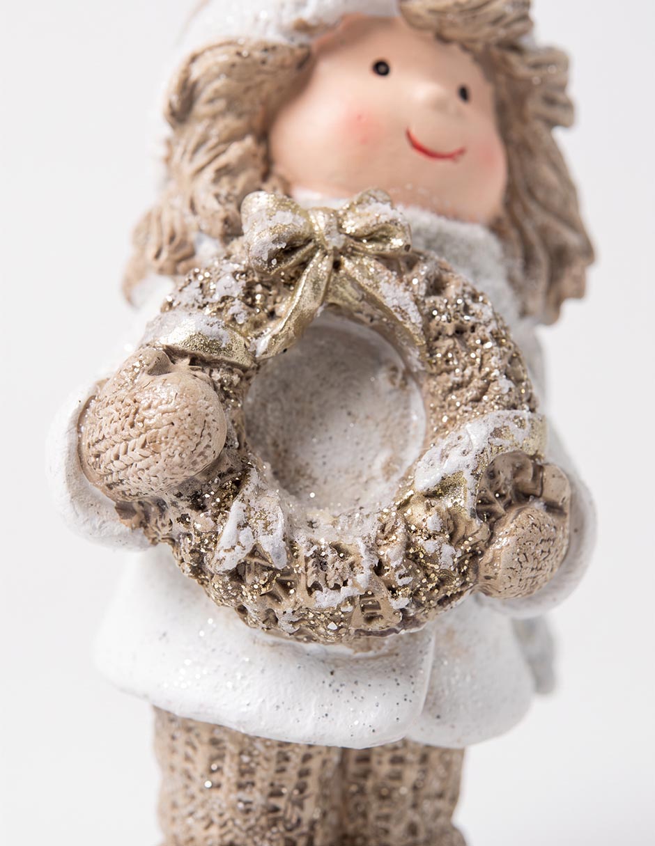 Figura decorativa navideña de niña de cerámica Figura decorativa navideña de niña de cerámica