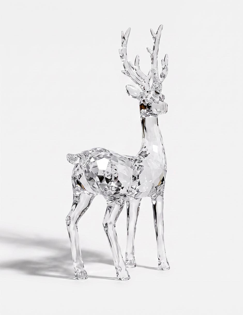 Figura decorativa navideña de reno de cristal Figura decorativa navideña de reno de cristal