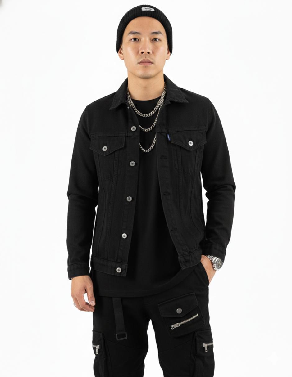 Chamarra denim de mezclilla con bolsillos para hombre Chamarra denim de mezclilla con bolsillos para hombre