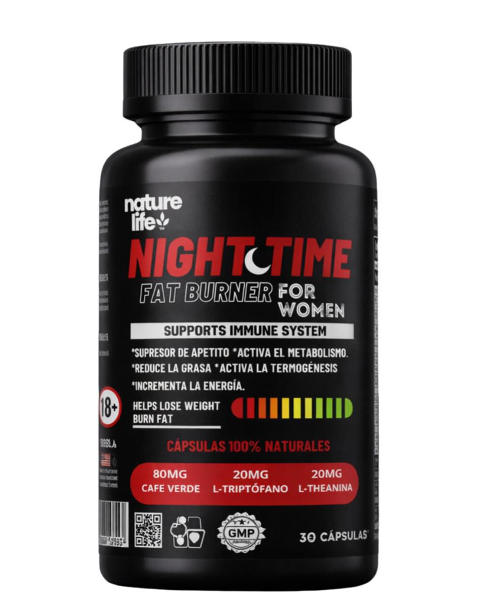 Termogenico Night Time Nature Life con multivitaminico de 30 cápsulas