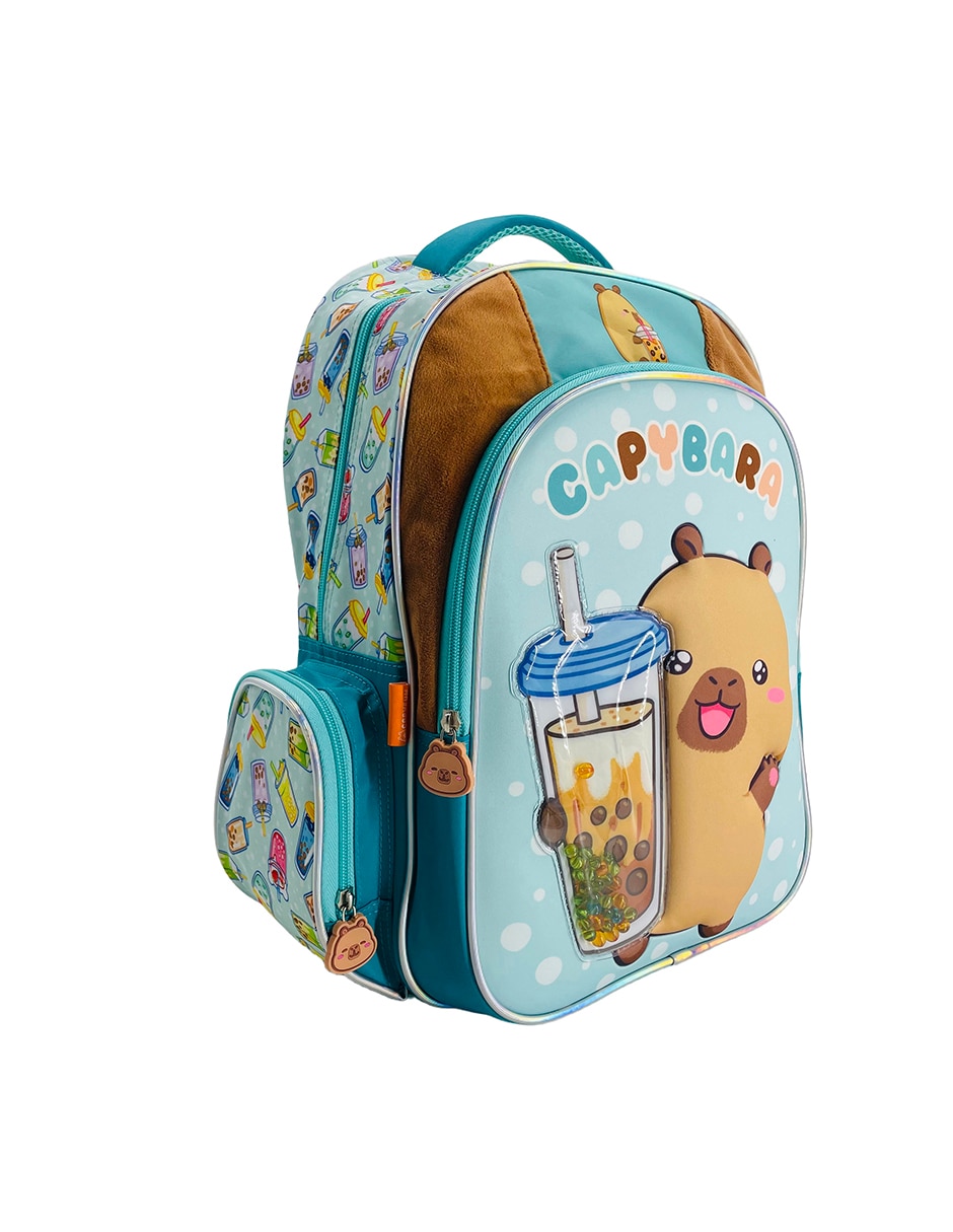 Mochila escolar capibara capy bobba tea unisex