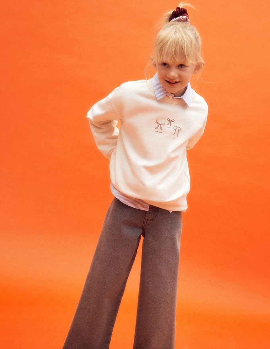 Jeans wide leg deslavado para niña 6