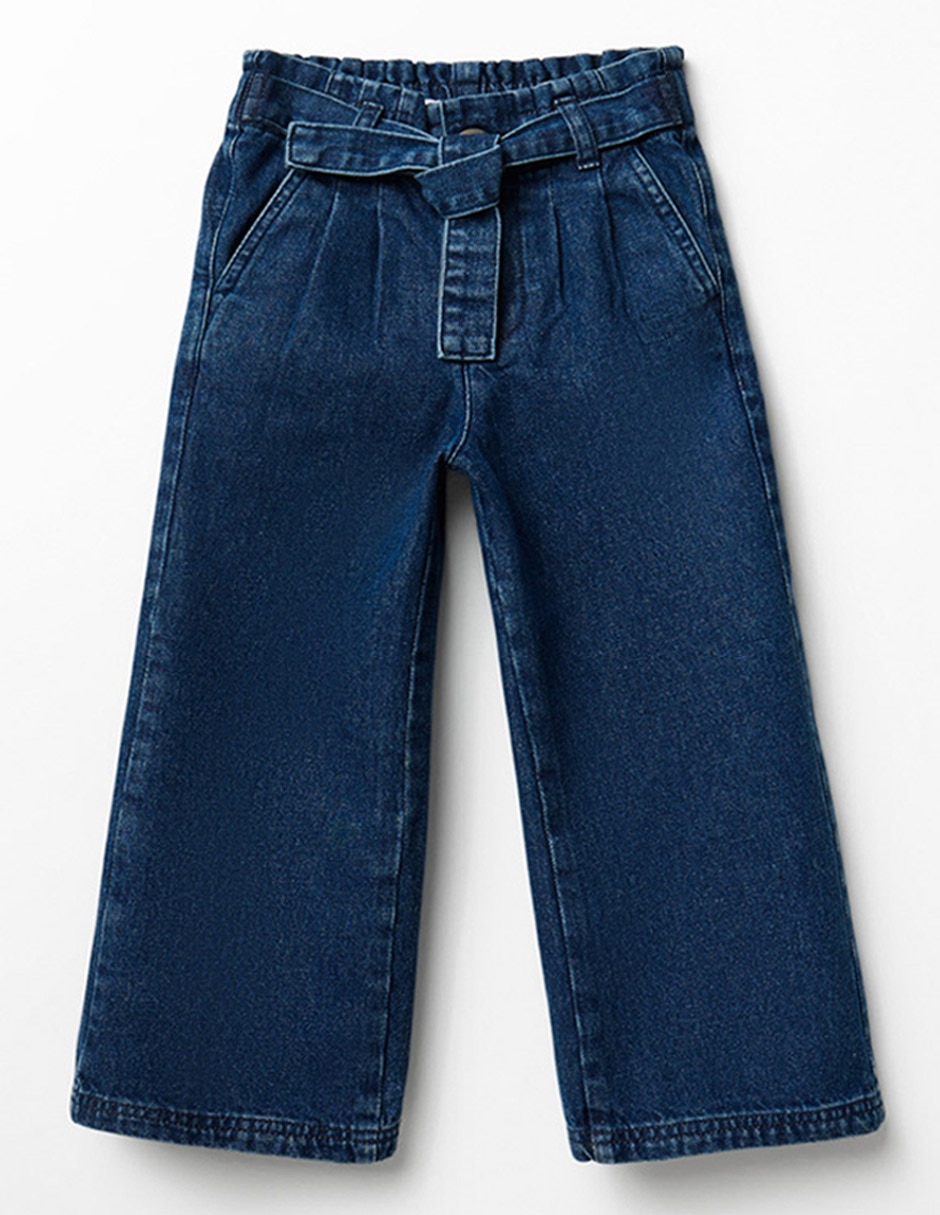 Jeans wide leg lavado obscuro para niña
