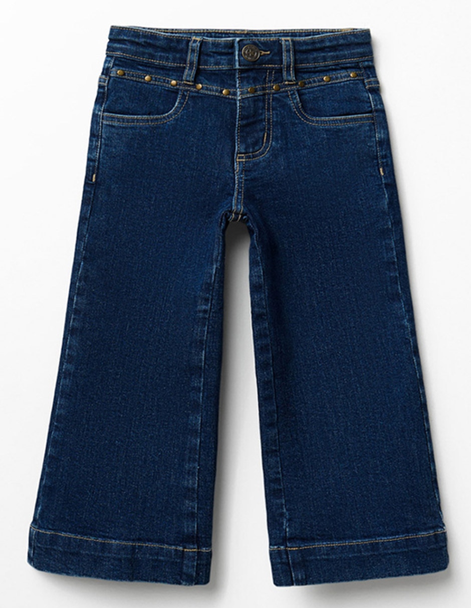 Jeans wide leg lavado obscuro para niña