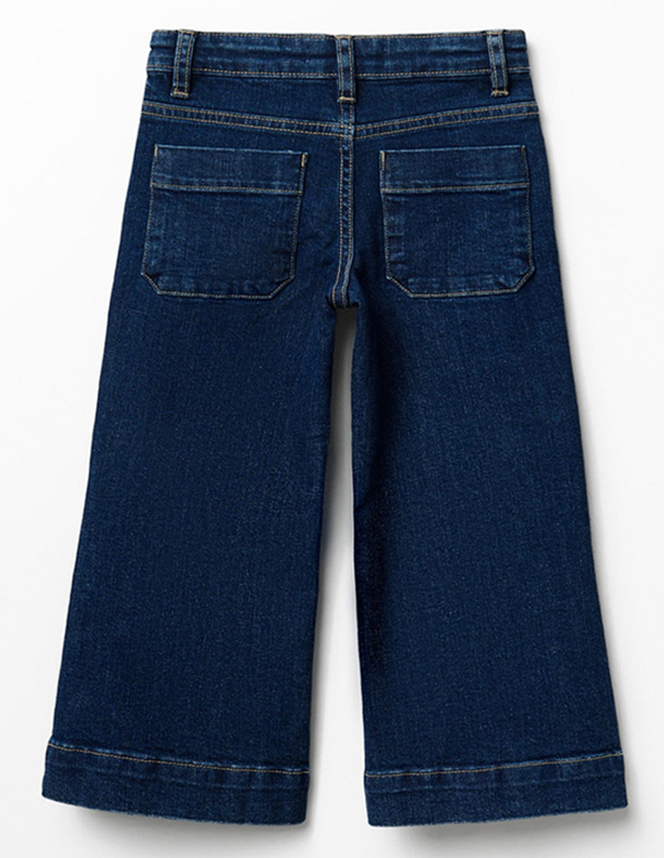Jeans wide leg lavado obscuro para niña 2