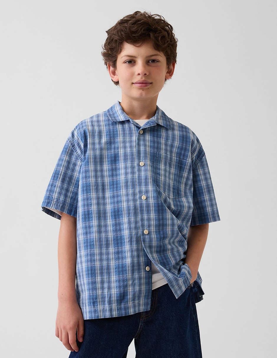 Camisa casual de algodón manga al codo para niño