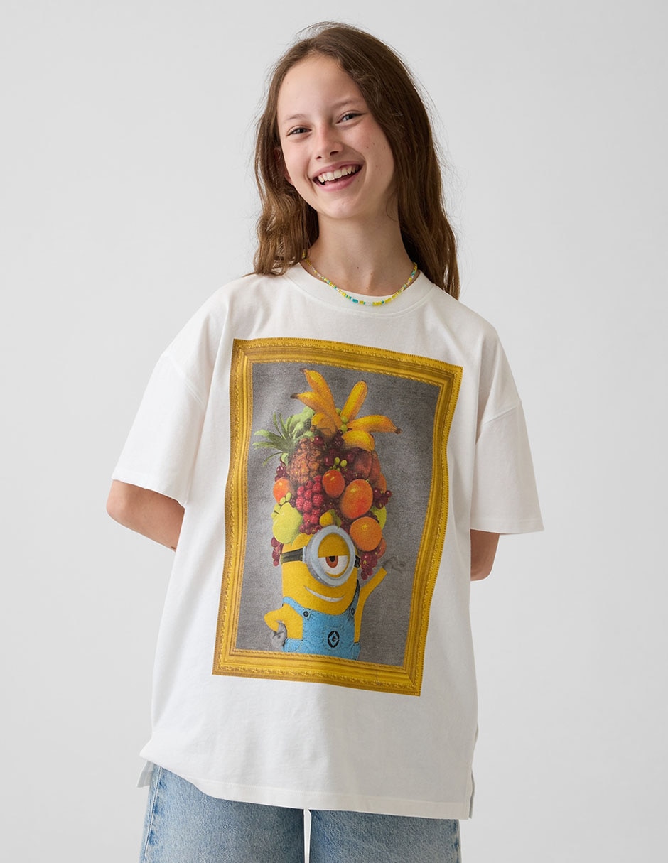 Playera Minions manga corta para niña