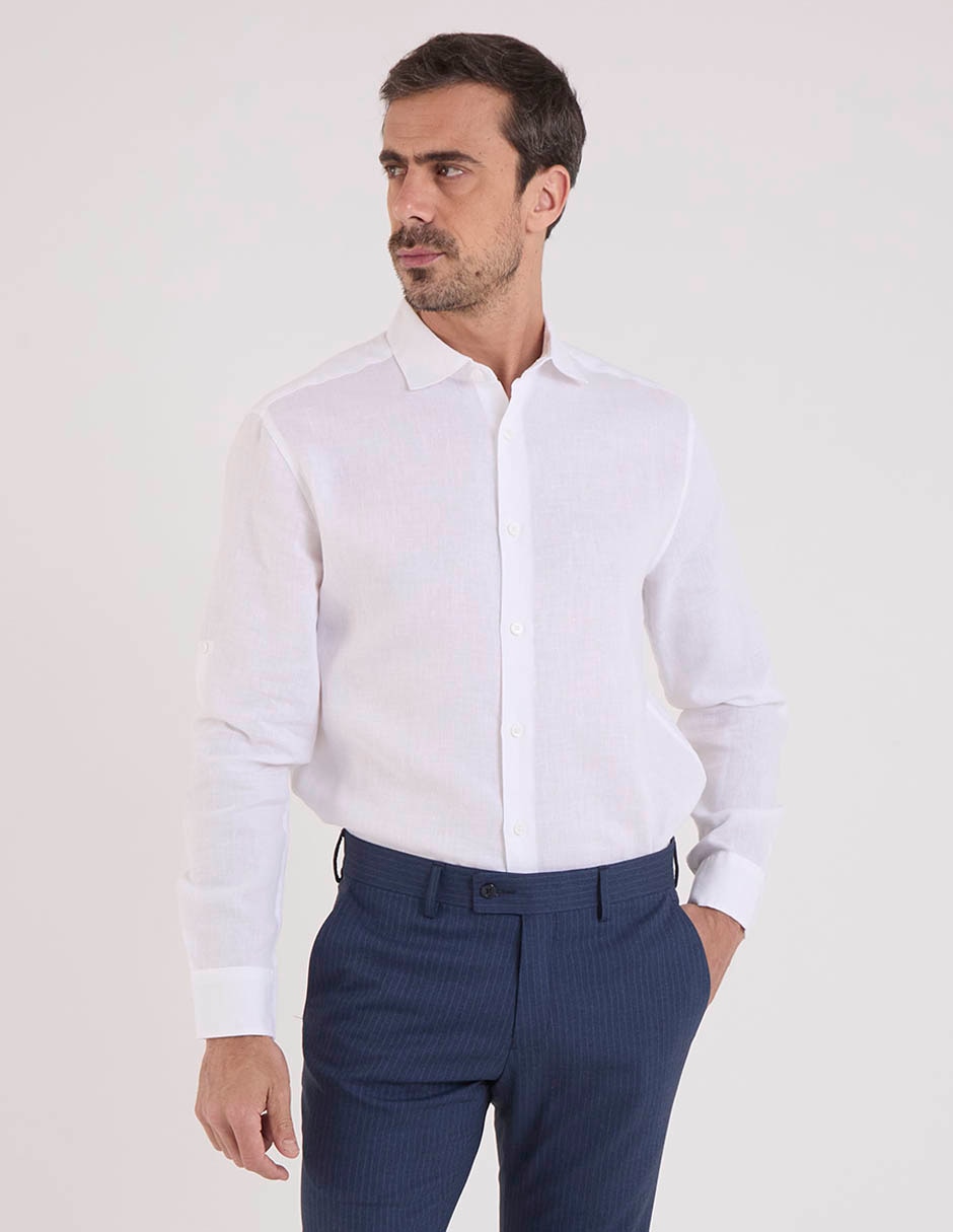 Camisa casual cubavera de lino manga larga para hombre
