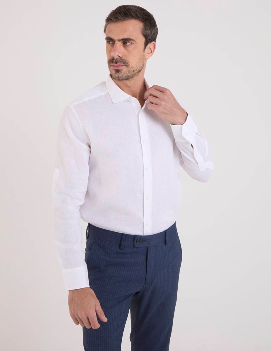 Camisa casual cubavera de lino manga larga para hombre