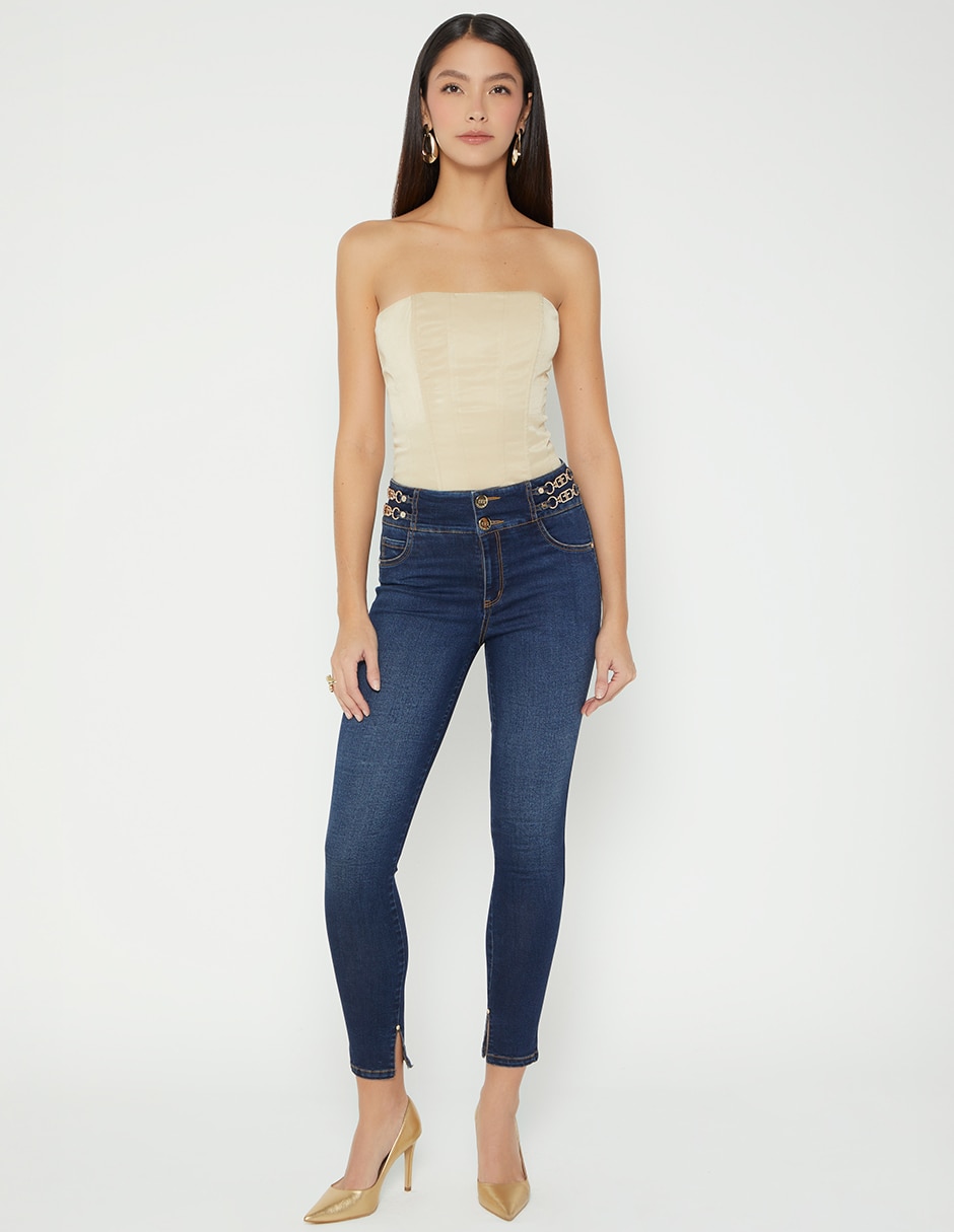 Jeans ultra slim a la cintura para mujer 3