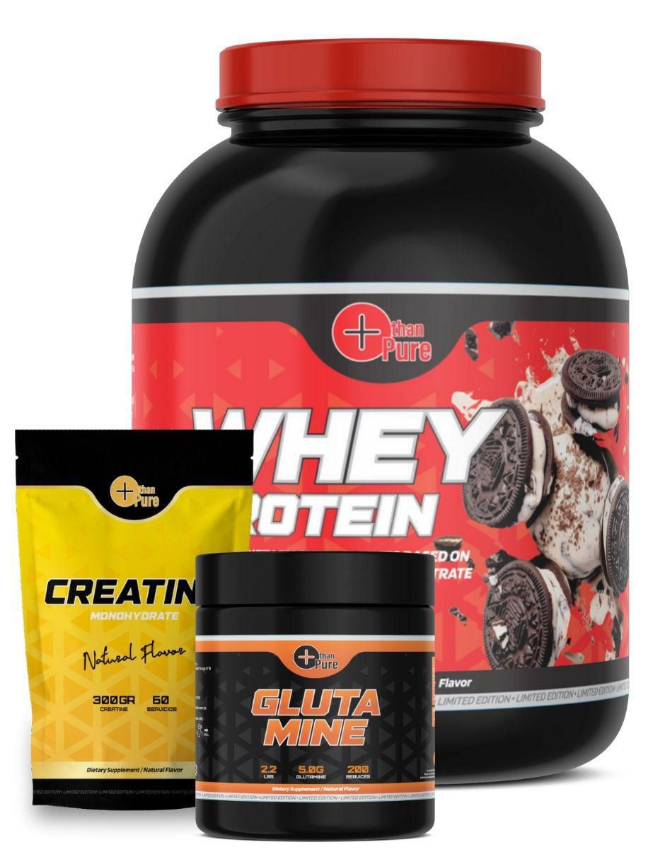 Set creatina 300g + glutamina 1kg + whey protein 2.2kg 'con' sin ingredientes activos 'sabor' galleta 'de' sin tamaño Set creatina 300g + glutamina 1kg + whey protein 2.2kg 'con' sin ingredientes activos 'sabor' galleta 'de' sin tamaño