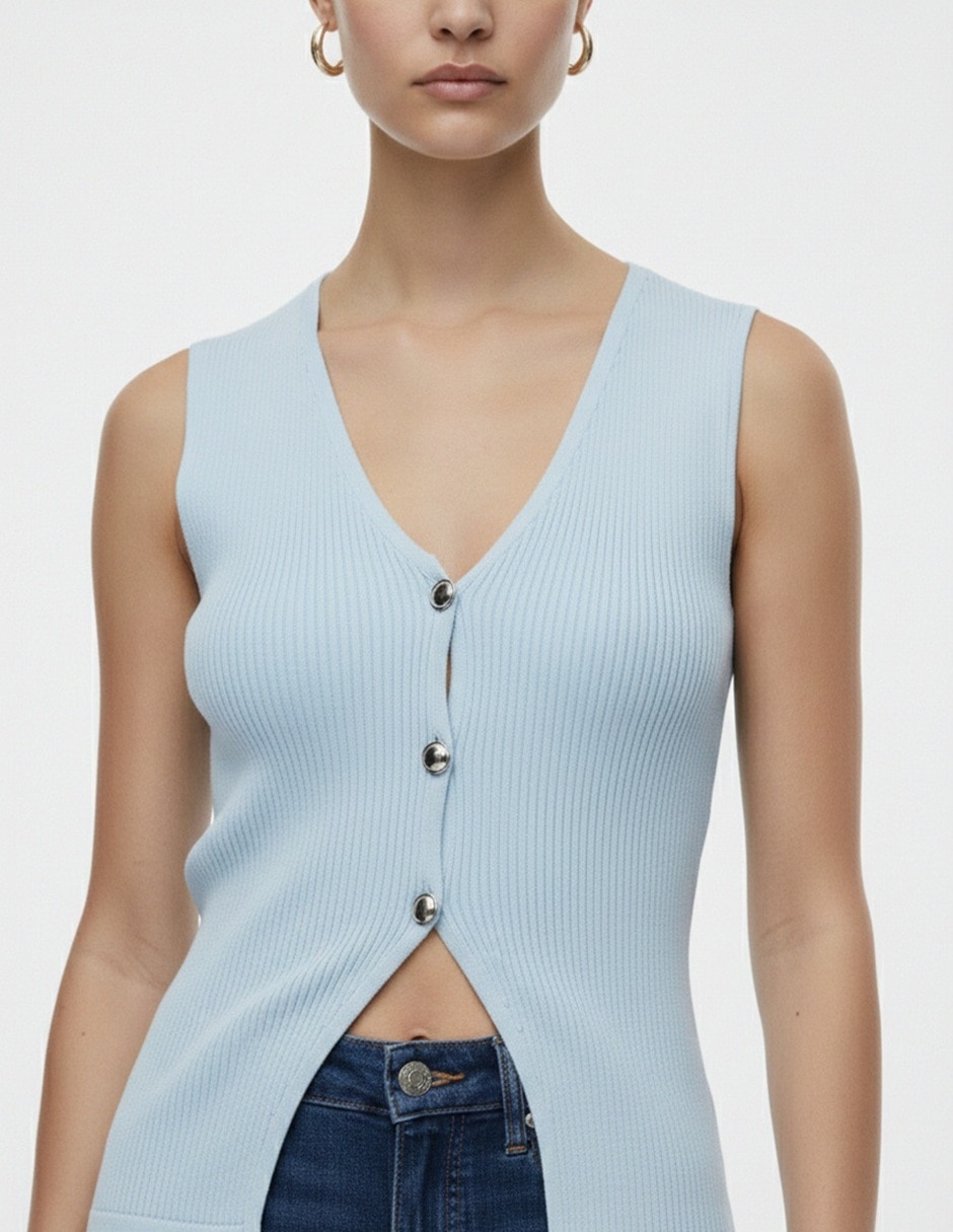 Top cuello v escote v tirante ancho 3