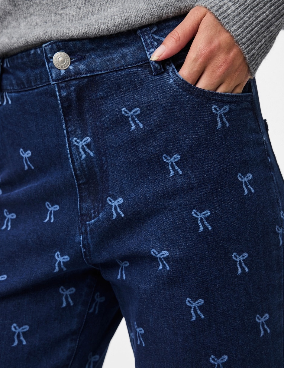 Jeans Flare cintura alta Jeans High Rise estampado moño para mujer 2