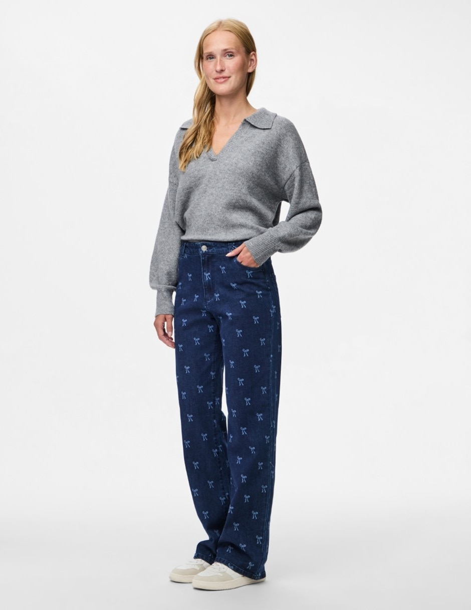 Jeans Flare cintura alta Jeans High Rise estampado moño para mujer 3