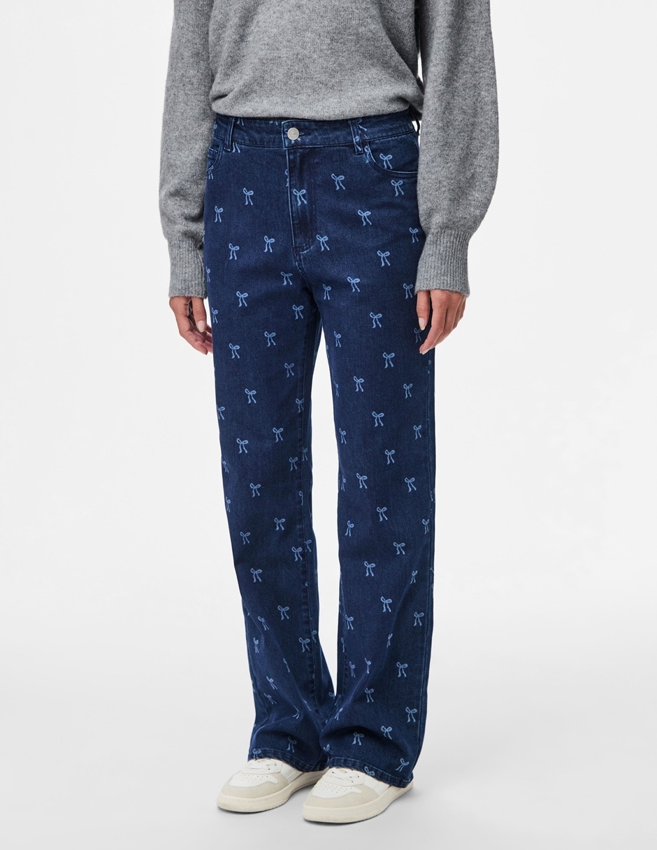 Jeans Flare cintura alta Jeans High Rise estampado moño para mujer
