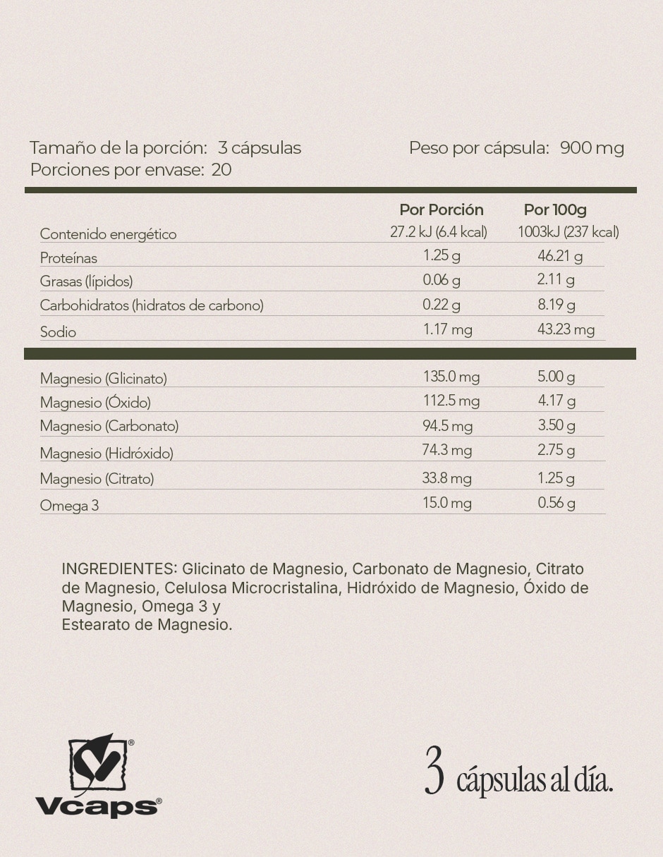 MAGNESIO COMPLEX 5 60 CÁPSULAS con Bisglicinato Citrato Carbonato Hidróxido y Óxido de Magnesio sabor Sin sabor de 3