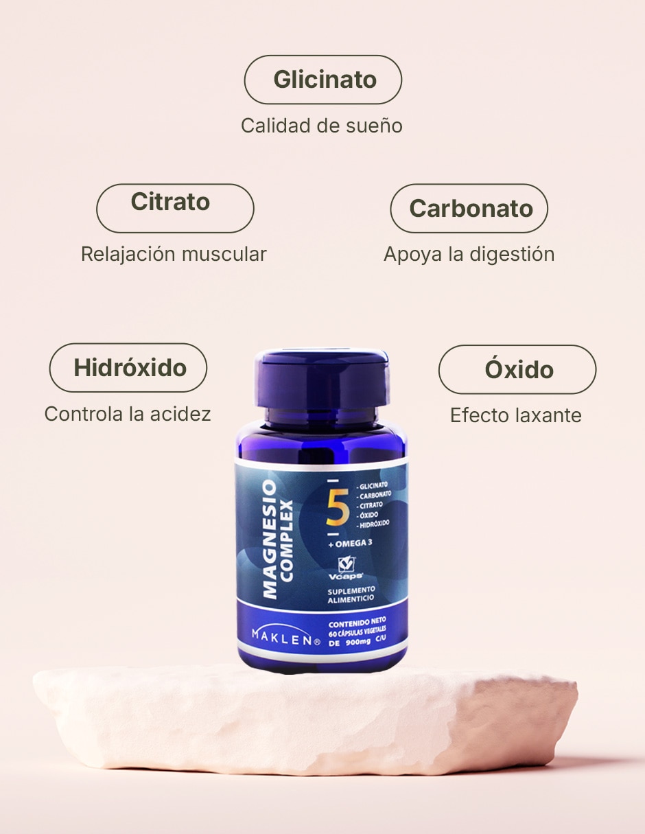 MAGNESIO COMPLEX 5 60 CÁPSULAS con Bisglicinato Citrato Carbonato Hidróxido y Óxido de Magnesio sabor Sin sabor de 4