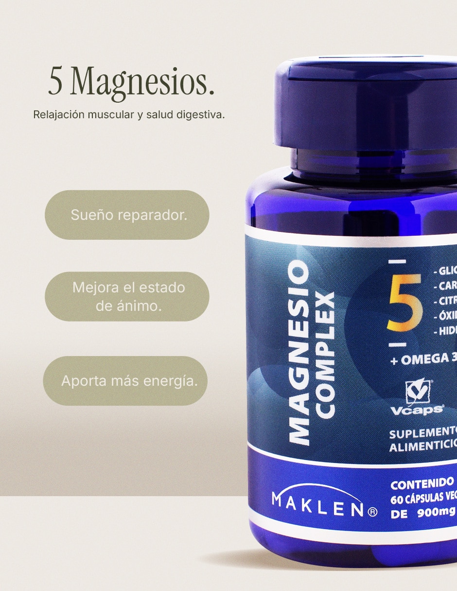 MAGNESIO COMPLEX 5 60 CÁPSULAS con Bisglicinato Citrato Carbonato Hidróxido y Óxido de Magnesio sabor Sin sabor de 6